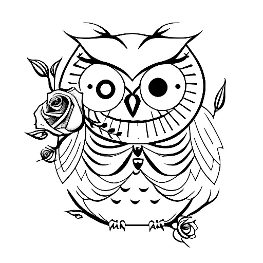 Simple Owl Holding Rose Music Note