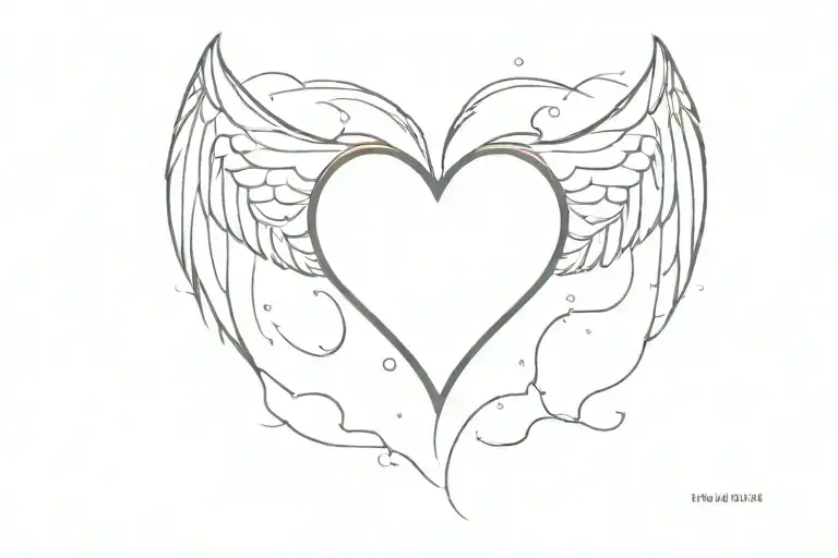 A Minimalist Trabial Pattern Tattoo Of Heart With Wings Slightly Cover With Clouds