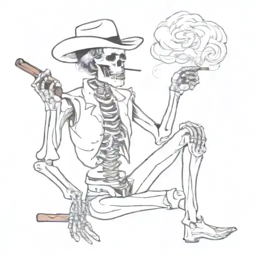Outlaw Western Cowboy Skeleton Smoking Cigar Surreal