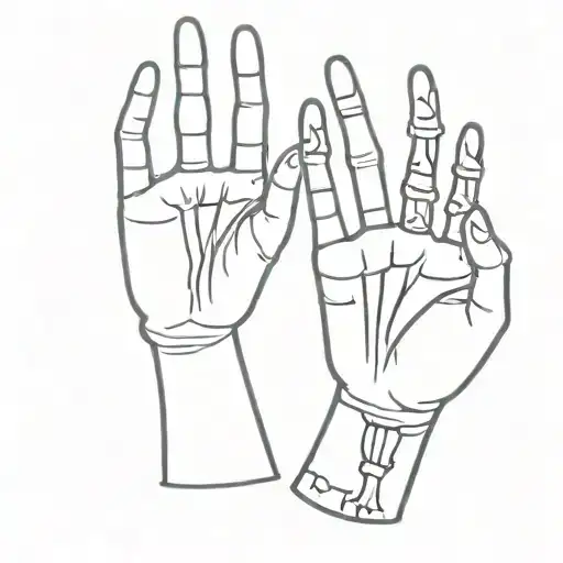 Two Separate Skeleton Hands With One Hand Holding Up Four Fingers And Then One Holding Up A L