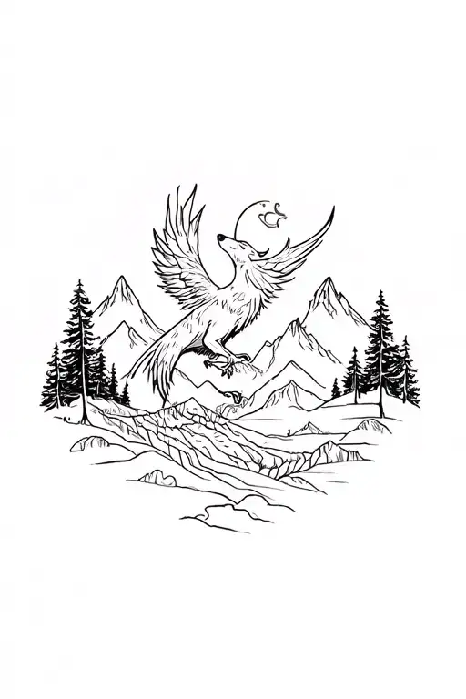 Wolf And Phoenix By Harry Potter With Forest And Mountain Landscape