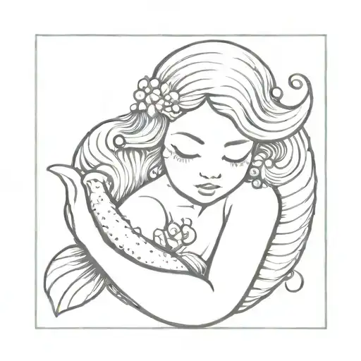 Baby Mermaid Sleeping In Shell With Pearls