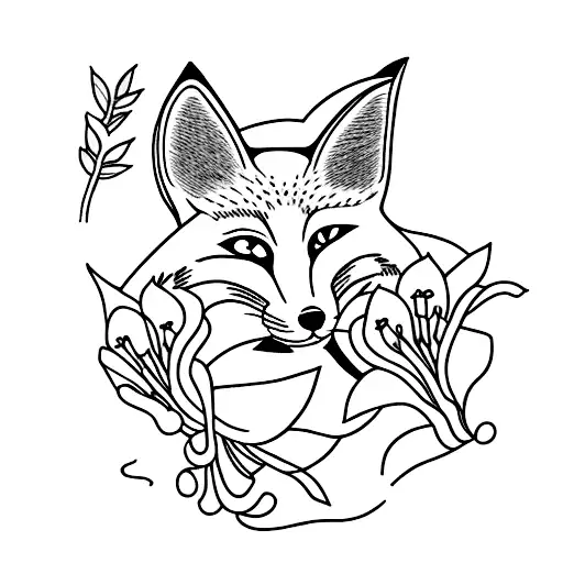 Japanese Fox With Lilies