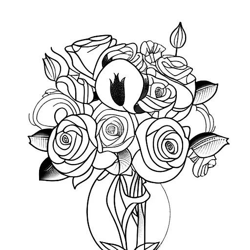 A Minimalist Tattoo Of A Flower Bouquet With Hidden Disney Character Faces In The Petals