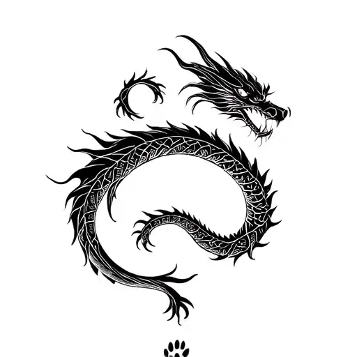 Japanese Dragon Emerging With A Dog Paw Print