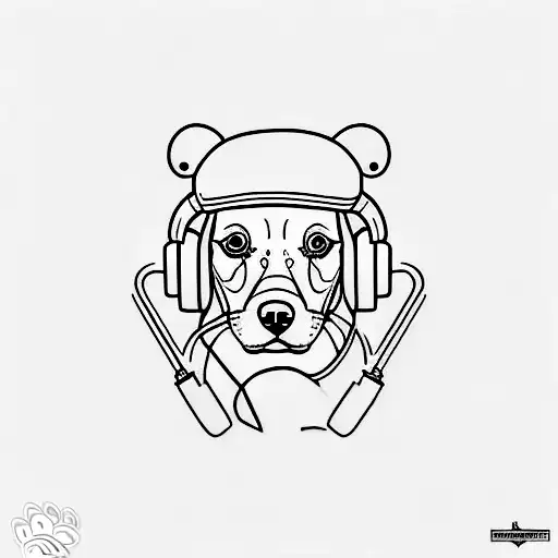 A Minimalistic Tattoo Of A Dog Wearing Futuristic Headphones