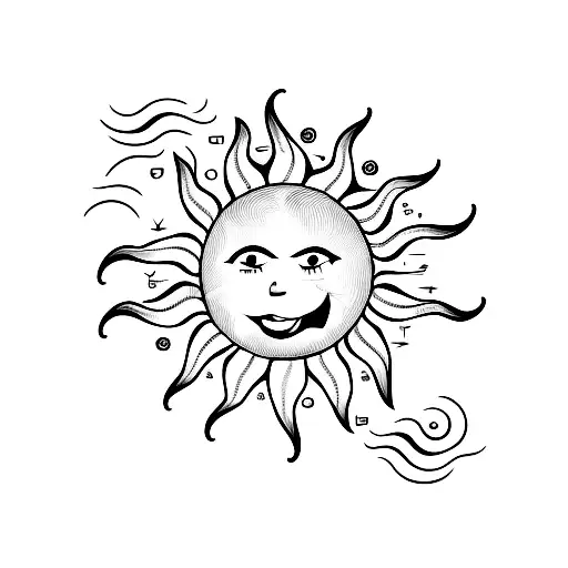 A Minimalist Tattoo Of A Beach Scene With A Music Note Forming The Sun