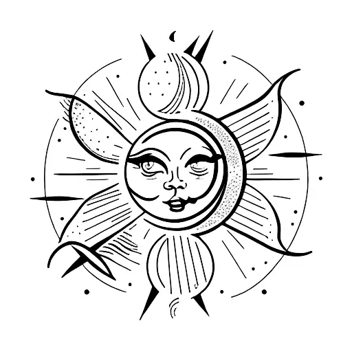 Crescent Moon With Sun In Background