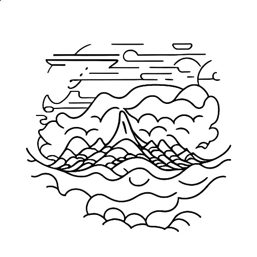 Ocean Wave Into Mountain With Whale Tail And Sunset