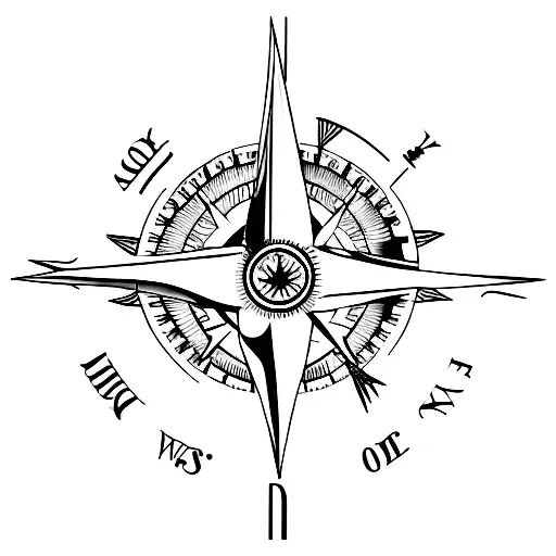 A Minimalist Tattoo Of A Compass With A Sportscar And Sportbike Replacing The Traditional Arrowheads