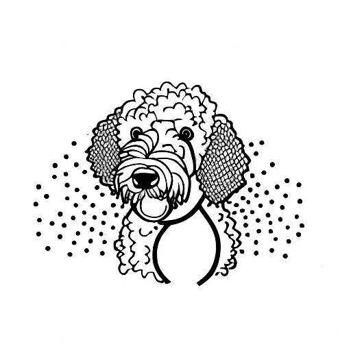 A Minimalist Tattoo Of A Golden Doodle Silhouette With A Sailboat In The Background