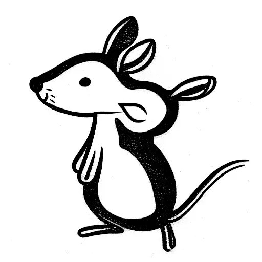Minimalistic Outline Drawing Tattoo Of A Mouse And A Deer Standing Next To Each Other