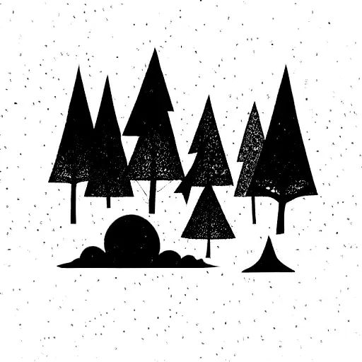 Black White Space Tattoo With Pine Trees