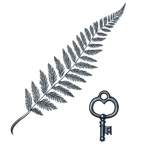 Old Key And Silver Fern Leaf