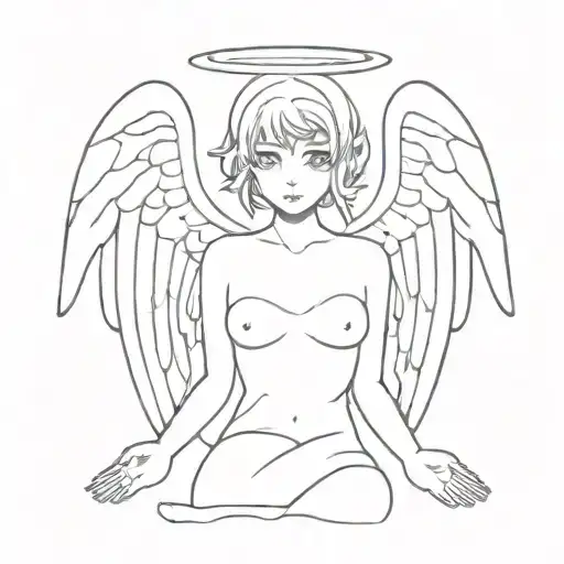 Anime Female Angel With Wings And With Hands Spread