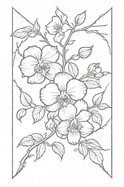 Rose Stem With Flowers And Thorn Intertwined With Orchid Stem And Flowers