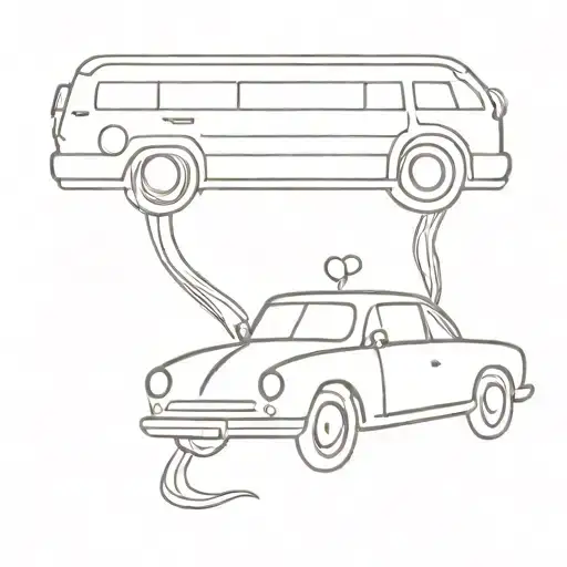 A Minimalist Tattoo Of A Car With Musical Symbols As Exhaust Fumes