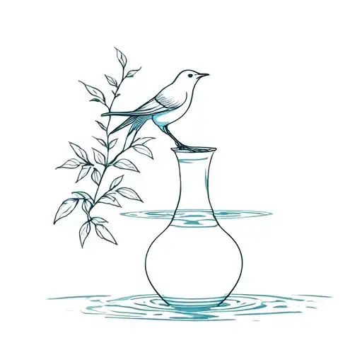 Vase With Bird In It And Water