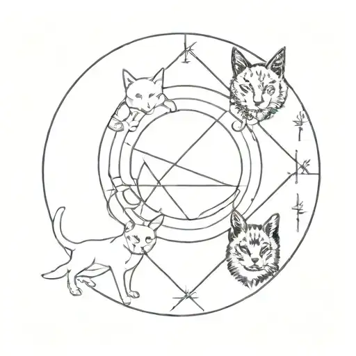 Ritualistic And Satanic Circle With Cats