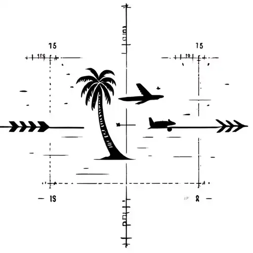 Coordinates With An Arrow And A Palm Tree With A Small Plane