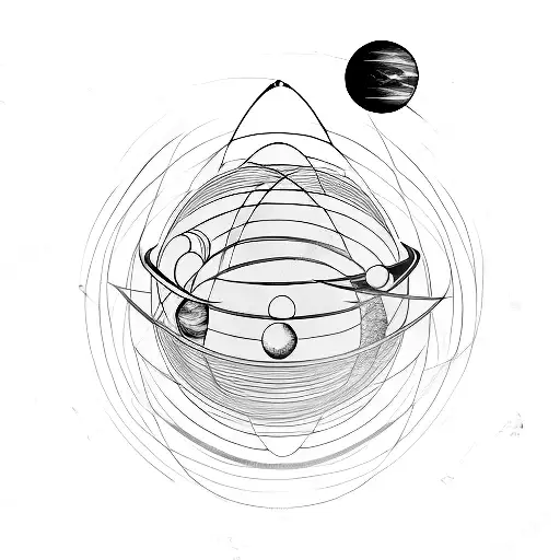Large Solar System Orrery Sphere With A Sky Background Of Stars