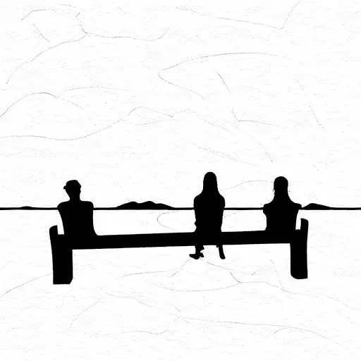 Bench With 3 People On It Next To A Small River In Nature