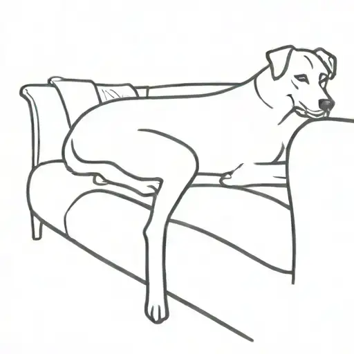 Dog On Top Of Back Of Couch Laying Down Window Behind Fine Line Simple Lines