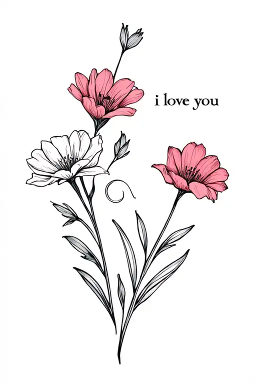 Cosmos And Gladiolus Flowers With A Stem That Says I Love You Vertically