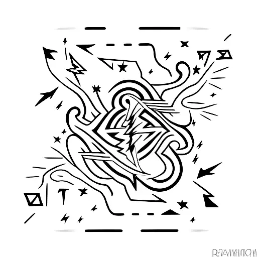 Abstract Lightning Bolt Surrounded By Dark Arts Symbols