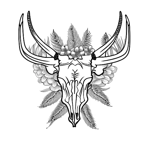 Longhorn Skull And Wheat Flowers Spine