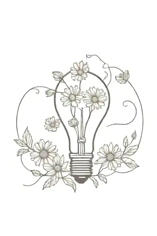 Broken Light Bulb With Daisies Coming Out