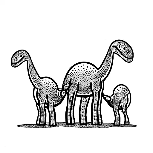 Cute Mother Sauropod With Two Sauropod Babies