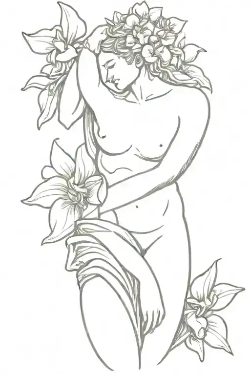 Greek Statue Surrounded By Orchid Flowers