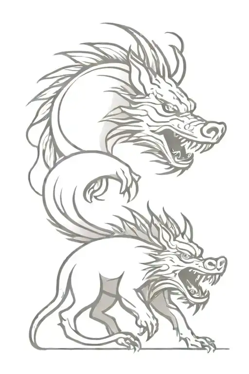 Chinese Dragon And Wild Boar Head