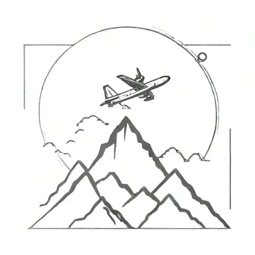 A Minimalist Airplane Silhouette Flying Over A Minimalist Mountain Range