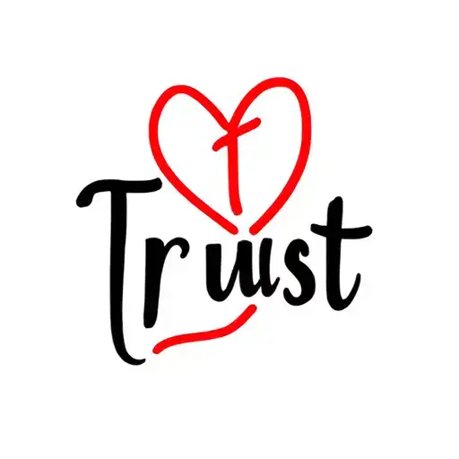 The Word Trust In Cursive In Black Ink With A Red Heart Outlined Around The T