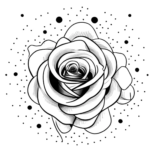 A Minimalist Design Of A Blood-red Rose With Stars Surrounding It