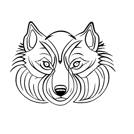 A Minimalist Tattoo Of A Wolf And A Crescent Moon Intertwined