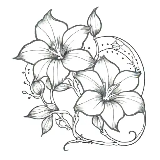 Morning Glory Flower With Roots And Sagittarius Constellation