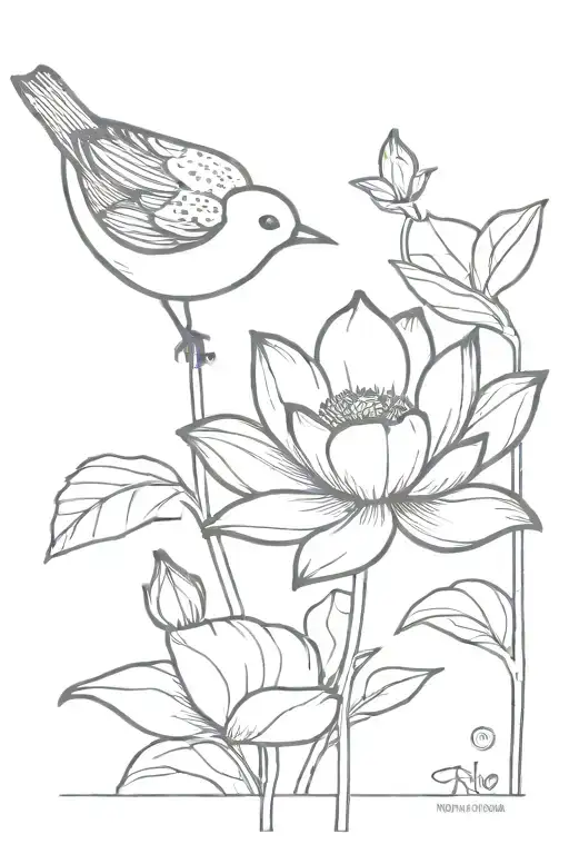 Lotus Flower And Robin Bird