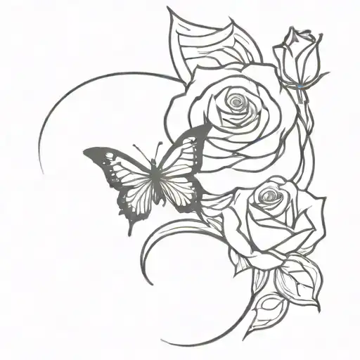 Butterfly Resting On Dragon Head With A Rose Intertwined