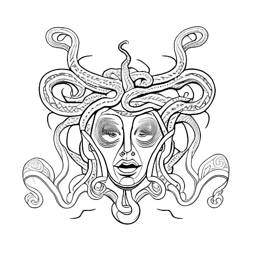 Medusa's Face With Intricate Snake Patterns