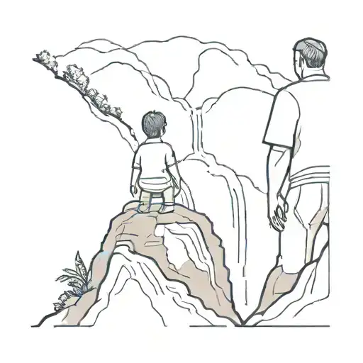 Son And Dad Standing On Top Of Waterfall