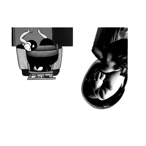 A Woman And A Baby In A High Chair