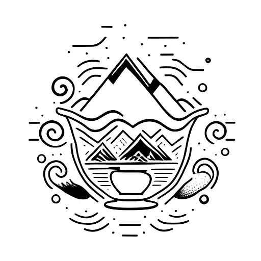 A Minimalist Tattoo Of A Coffee Cup With A Mountain Landscape Inside It