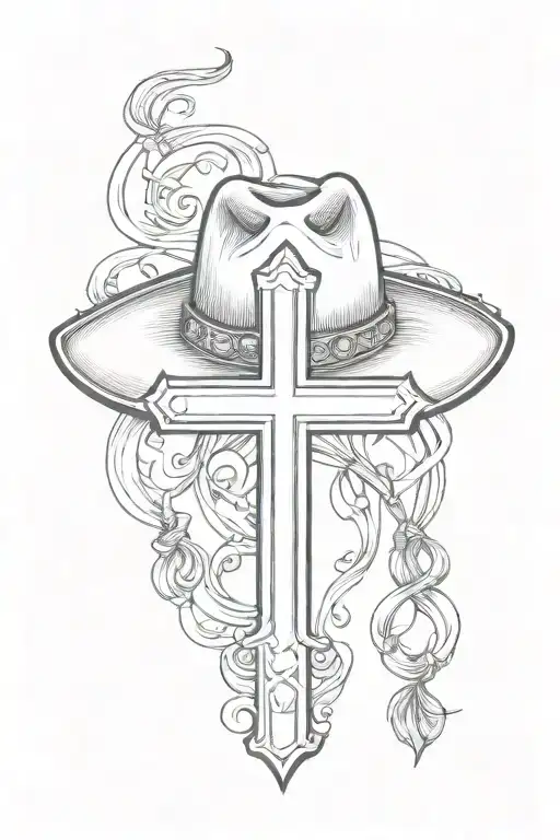 Cowboy Hat Hanging On A Cross With No Background