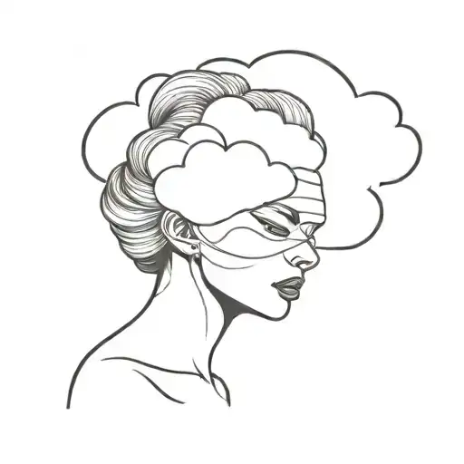 Lady Head With A Blindfold Made Of A Cloud Shaped Like