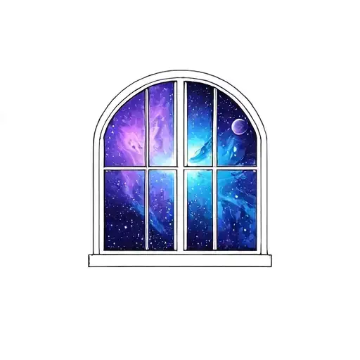 Window With A Purple And Blue Outer Space Inside It