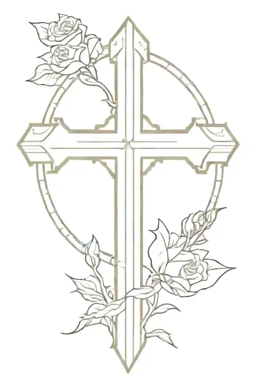 Simple Memorial Cross With Runes On It For A Lost Spouse With Rose Buds Wrapped Around It