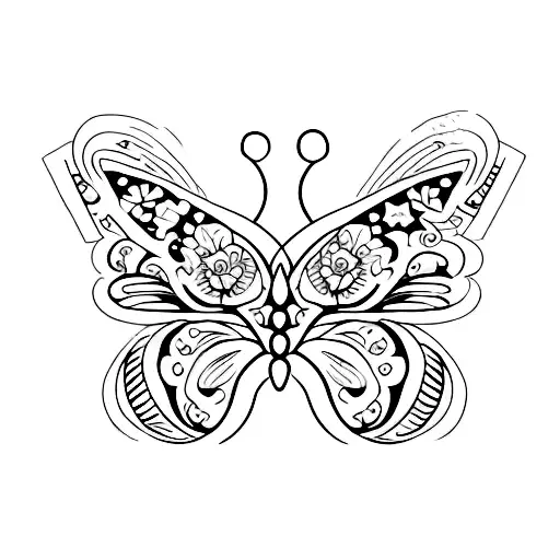 Half Floral And Half Of Butterfly